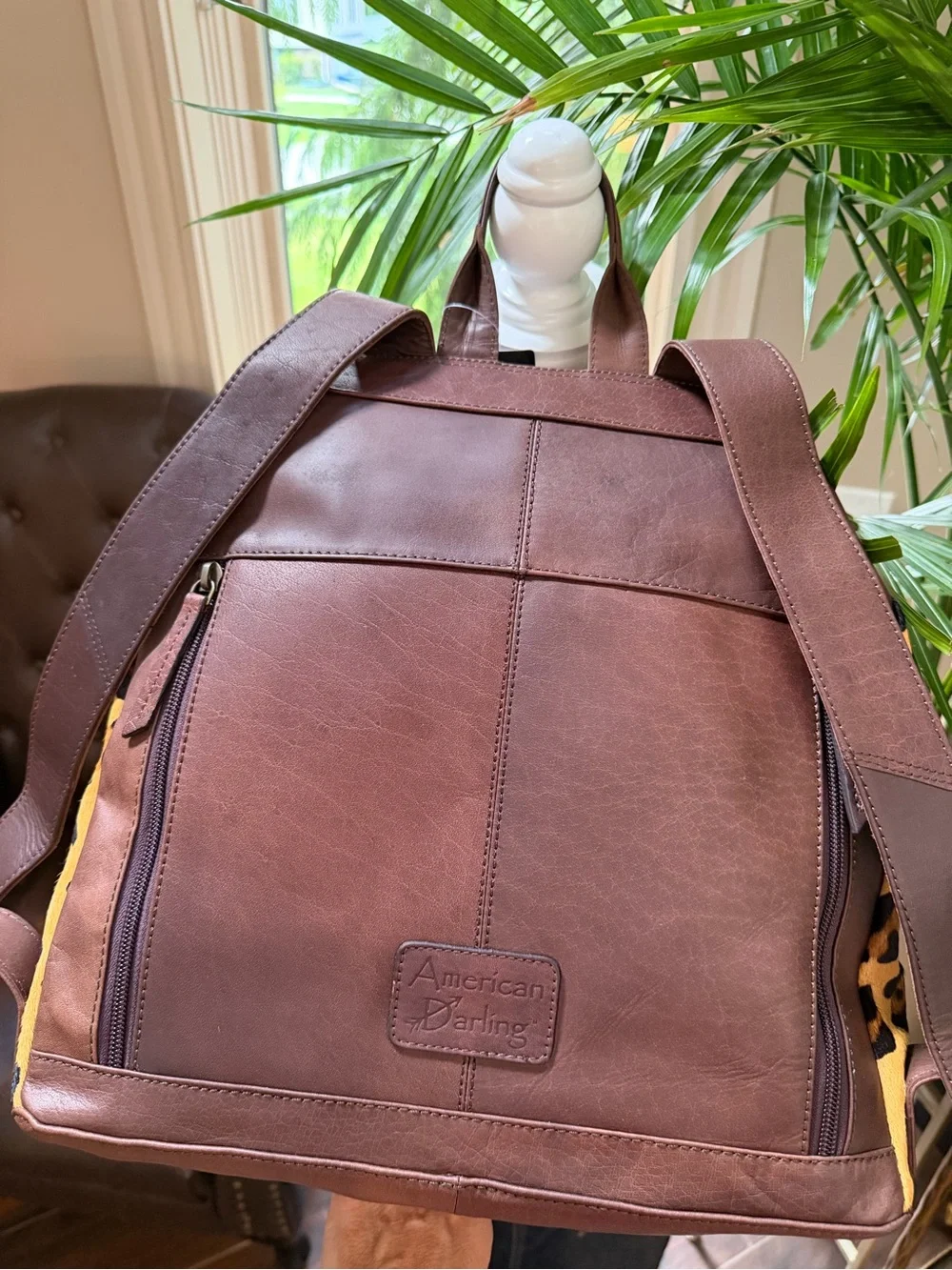 NWT Vintage American Darling Genuine Leather Cowhide Hair on Backpack Tote Bag
